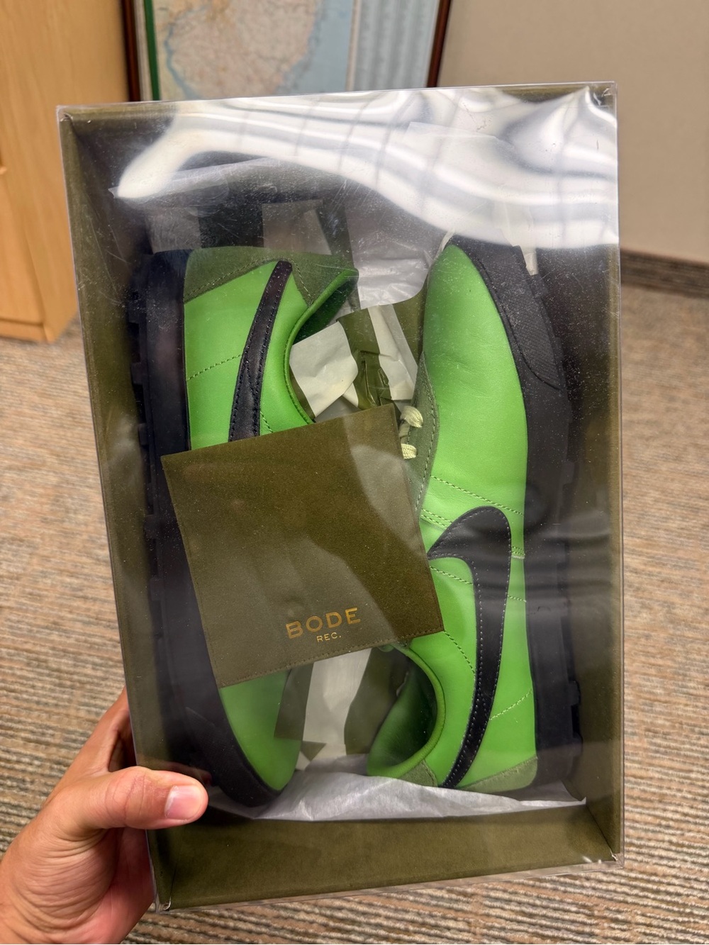 BODE Men’s Bright Green Sneakers with Black Swoosh Accent